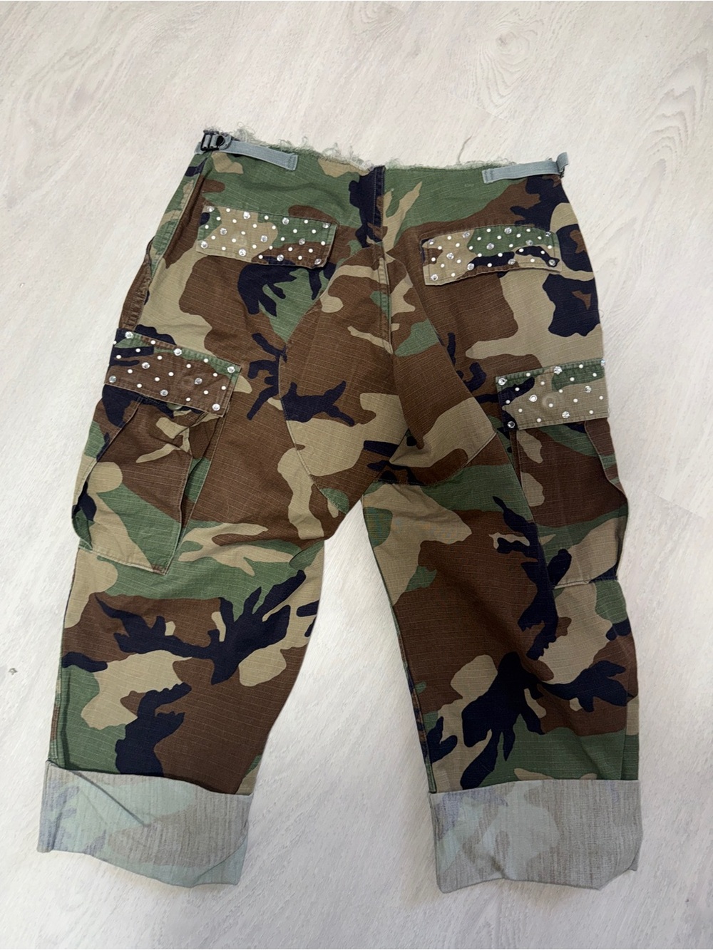 Men's Camo Cargo Pants with Stud Details - Green Camo